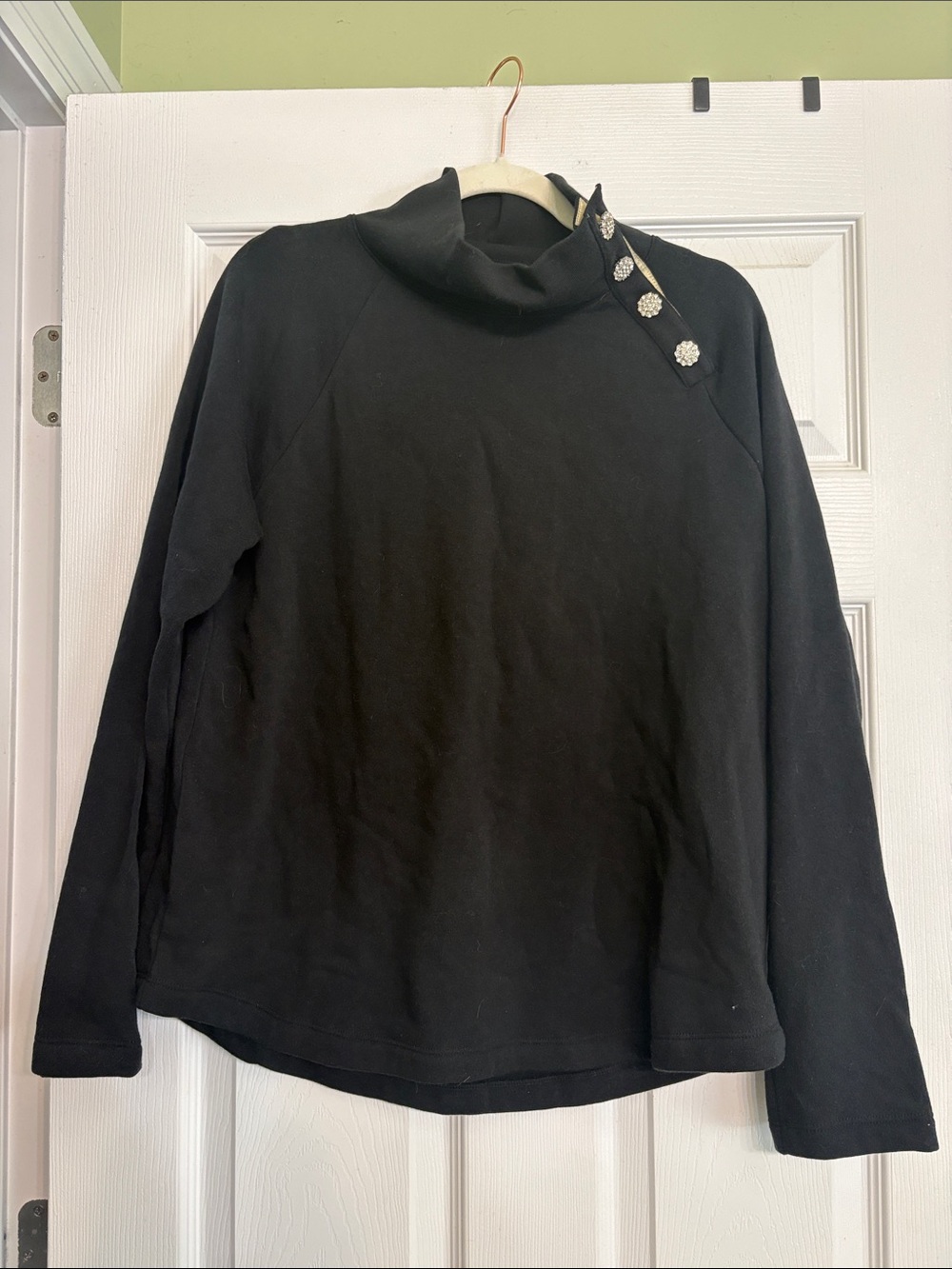 J. Crew Black Mock Neck Sweater with Decorative Shoulder Buttons